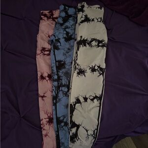 Women’s Tie-Dye Leggings Set - Pink, Blue, White